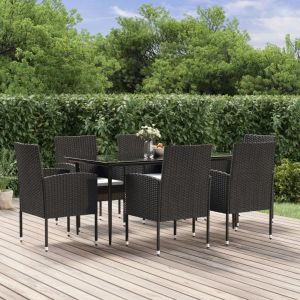 Prolenta Premium - Ensemble À Manger De Jardin Coussins 7pcs Noir Résine Tressée - Neuf