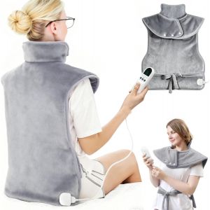 Jgd-Coussin Chauffant Dos 61 X 94 Cm Coussin Chauffant Cervicales Avec 9 Niveaux De Chaleur, 4 R&eacute;glages De Synchronisation,Tissu Doux,Arr&ecirc;t Automatique, Lavable En Machine - Gris - Neuf