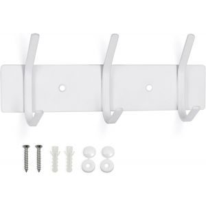 Pat&egrave;re murale en m&eacute;tal - Porte-manteau mural en acier inoxydable - Pour chambre &agrave; coucher, salle de bain, cuisine - Porte-manteau pour v&ecirc;tements, vestes - Blanc - 3 crochets - Neuf