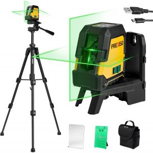Niveau Laser 360&deg; Autonivelant avec Trepied PREXISO, Horizontal/Croix/Vertical Niveau Laser Vert, Rechargeable, Distance de Travail 30 M, pour Construction, Carrelage, Renovation - Neuf