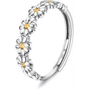 Bague Argent 925 Femme Bague Marguerite Jaune/Rose Zircon Cubique Anneau Ouvert Ajustable Bague Fine Bague Statement Bague De Doigt Bague En Argent Bague De Pouce Pour Femme Fille.[Y211] - Neuf