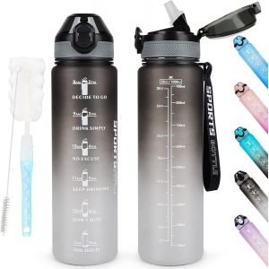 Eryi-Bouteille D'eau De 1 L Sans Bpa Avec Paille, Passe Au Lave-Vaisselle, Couvercle Anti-Fuite, Bouteille D'eau Motivante Avec Marquages De Temps, Non Toxique - Neuf