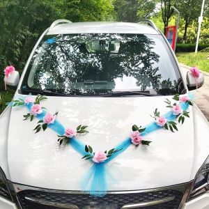 Kal-Decoration Voiture Mariage Tulle, Ruban Voiture Mariage, Noeud Voiture Mariage, Kit Decoration Voiture Mariage, Bijoux Mariée Ratan Roses Décoration Voiture Mariage Guirlande Décorative Deco Voit - Neuf