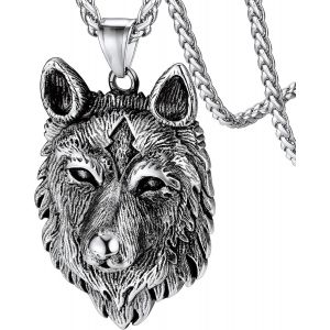 Kal-Collier Viking Homme Pendentif Loup Fenrir Plaqué Or/Noir/Acier Inoxydable Avec Chaîne Réglable 55+5cm,Bijoux Vikings Nordique Amulette Porte Bonheur Cadeau Pour Femme Garçon - Neuf