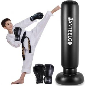 Punching Ball Enfants Avec Gants De Boxe: 150cm Boxe Enfant Gonflable - Sac De Frappe Enfant Cadeau Pour Garçons Et Les Filles 3 À 12 Ans Pratiquant Le Karaté, Taekwondo - Neuf