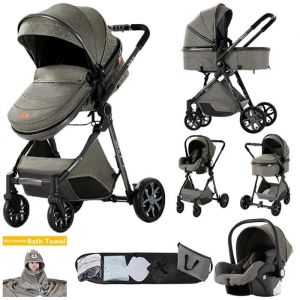 Poussette Magic Zc Poussette 3 En 1 Pousette Pousette Trio 3 En 1 Paysage &Eacute;lev&eacute; Avec Grand Panier Sac &Agrave; Main 0-3 Ans Gris Fonc&eacute; - Neuf