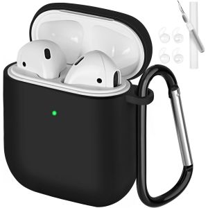 Coque en Silicone Compatible avec Airpods 2 & 1, Housse de Protection avec Kit de Nettoyage, &Eacute;tui de Protection Ultra-Thin Souple pour Air-pods 2 1, LED Avant Visible, Noir - Neuf