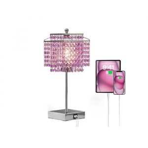 Lampe de Table Tactile Cristal Design 3 Niveaux Luminosit&eacute; - 2 Ports USB de Charge & Ampoule LED Dimmable Incluse - Chevet & Salon - Neuf