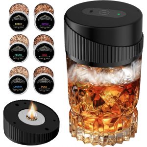 Ulteronixshop-Kit de Fumeur de Whisky Electrique Portable - Kit de Fum&eacute;e de Cocktail Multifonctionnel Rechargeable avec 6 Puces de Bois (sans Butane) - Briquet Int&eacute;gr&eacute; - Neuf