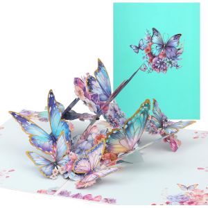 Checarzhn--No1-Carte Pop-Up 3d En Forme De Papillon, Carte De V?Ux Avec Estampage Doré & Enveloppe Carte D'anniversaire Pop-Up Colorée En Forme De Papillon Pour Anniversaire Fête Des Mères Saint-Vale - Neuf