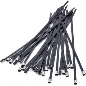 Collier de Serrage en Acier Inoxydable 400 x 5,5 mm,Attaches de Câble Métallique Lourd,Serre Câble- Revêtement en PVC-Noir-30 pièces - Neuf