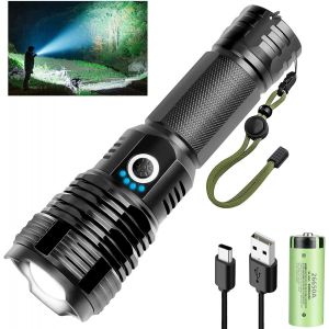 Lampe Torche Led Ultra Puissante, Lampe Torche Led Rechargeable, Lampe De Poche Zoomable &Eacute;tanche Ipx7, 5 Modes Flashlight, Pour Camping, Randonn&eacute;e Et Urgences - Neuf