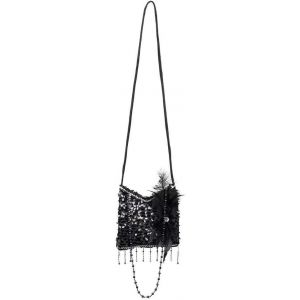 Tzf-36000 - Sac À Main Flapper, Noir, 19 X 19 Cm, Paillettes, Perles, Plumes, Scintillement, Charleston, Années 20, Carnaval, Mascarade, Fête À Thème, Déguisement, Théâtre - Neuf