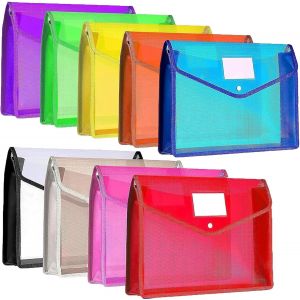 8 Pi&egrave;ces A4 Classeur en Plastique, Pochette Plastique Pochette Document Plastique A4 Enveloppe Transparente Chemise &agrave; Bouton Pression pour Fournitures Bureaux Voyage Bleu et rouge - Neuf