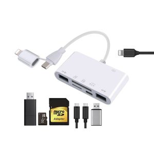 Lecteur de cartes SD USB-C 5 en 1 pour iPhone, iPad, Android et appareils USB OTG - Neuf
