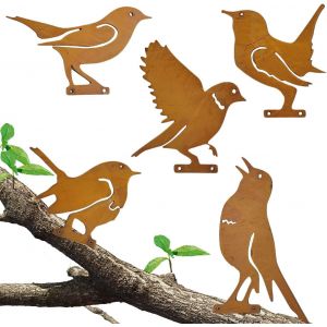 Mevronisshop-5 Pcs Oiseaux Decoratifs Rouill&eacute; Oiseau Decoration Deco Jardin Exterieur Rouill&eacute;e M&eacute;tal Rouill&eacute; Metal Bird Pour D&eacute;coration De Tronc De Branche D'arbre Pour Patio Parc Et Cl&ocirc;ture - Neuf