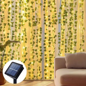 KAL-Guirlande Lumineuse Solaire 12M 100Led 8 Modes Guirlande Lumineuse Feuillage Artificiel Lierre Lumière Suspendue Décoration Étanche Pour Jardin Balcon Fête Décoration De Noël - Neuf