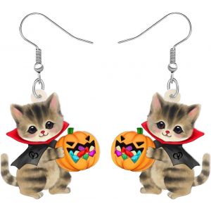 Kal-Boucles D'oreilles Chat Noir En Acrylique Halloween Bijoux De Saison Décoration Citrouille Pour Femmes Filles Charms Chaton - Neuf