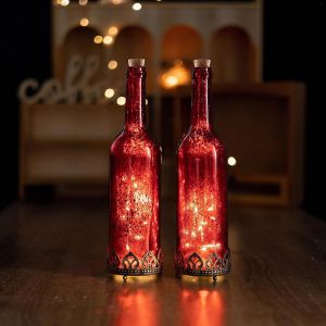 Eryi-Lot De 2 Lanternes Bouteilles Avec Led À Piles, Lampes D'ambiance Décoratives De Style Oriental | Rouge | Ø 8cm × H 30cm - Neuf