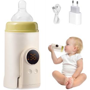 Portable Portable Baby Bottle Warmer 6000mah,18w Wireless Baby Bottle Warmer With 6 Temperature Levels (38-50&deg;C),Compatible With 99% Bottles,Led And Usb-C Night Light-For Car,Breast Milk - Neuf