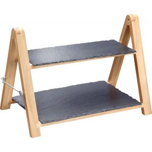 MEVRONISSHOP-Présentoir à 2 Etages en Ardoise Naturelle, Dimensions : 35,5 x 22 x 27 cm, Ardoise/Pin, Tapas + Friends, Gris/Brun, 69692260 - Neuf