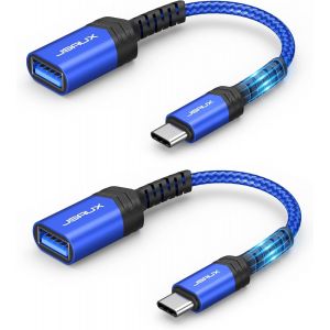 THEF-Adaptateur USB C vers USB 3.0 Lot de 2, OTG Type C Mâle vers USB A Femelle OTG Câble Compatible pour iPhone 15 Pro Max, Samsung Galaxy S24/S23/S22 Ultra, Huawei, iPad Pro, MacBook Pro/Air-Bleu - Neuf
