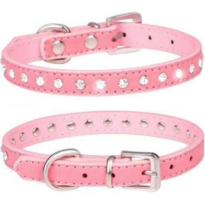 Kal-Collier Élégant En Daim Avec 1 Rangée De Strass Pour Petit Animal De Compagnie (S, Rose) - Neuf