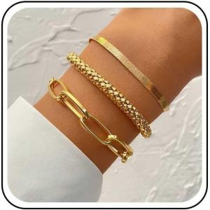 Kal-Bracelet Punk En Chaine A Trombones Bracelet En Chaine A Chevrons Bracelet En Chaine A Trombones Bracelet En Chaine A Bracelets Multiples Bracelet En Chaine A Bracelets Volumineux Bijoux Pour - Neuf