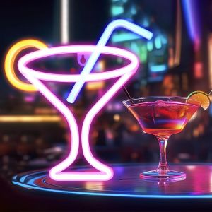 Panneau N&eacute;on Multicolore Pour Cocktails - Led - Verre &Agrave; Vin - Lumi&egrave;re N&eacute;on - Batterie Et Usb - Double Alimentation Usb - Veilleuse N&eacute;on Pour D&eacute;coration Murale - Lampe De Nuit Pour Bar, Club, - Neuf