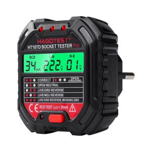 MEVRONISSHOP-Testeur de Prise Electrique avec Test RCD, Automatique 6 Types de Diagnostic d'Erreur, Testeur de Circuit Electrique Courant pour D&eacute;tectez Erreurs des C&acirc;blages, 90-250V/45-65Hz, CAT ll 3 - Neuf