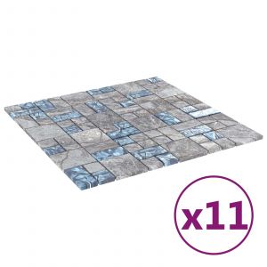 vidaXL Carrelage en mosa&iuml;que 11 pcs Gris et bleu 50 x 50 cm Verre - Neuf