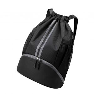 Sac a dos de football pour enfant, sac de basketball a cordon, sac de sport avec compartiment a chaussures noir - Neuf