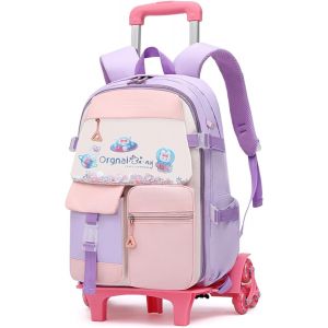 Sac A Roulette Fille, 16 Pouces Cartable Fille Primaire Roulettes De 7 À 12 Ans, Mignon Sac Roulette Enfant Pour Filles Cp Ce1 Ce2 Cm1 Cm2, Chariot Démontable, Violet - Neuf