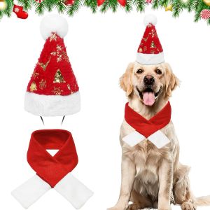 Jgd-2 Pi&egrave;ces De Costume De No&euml;l Pour Chien, Bonnet De No&euml;l Pour Chien Et Chat, Bandana Pour Chien, Costume De No&euml;l Pour Chien, &Eacute;charpe Pour Chien, Bonnet Pour Chien, Bandana De No&euml;l Pour Chien, Bonne - Neuf