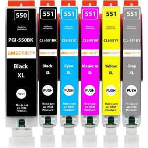 ERYI-6 Xl Cartouches Compatible Avec Canon Pgi 550 Cli 551 Pour Pixma Ip8700 Ip8750 Mg6300 Mg6350 Mg7100 Mg7150 Mg7500 Mg7550 - Neuf