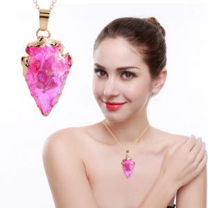 Collier Chaine Reglable Avec Pendentif En Forme De Goutte En Faux Cristal Pour Femme (Rose) - Neuf