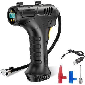 Gonfleur Pneus Voiture, 7000mAh 12 V Compresseur à Air Portatif Gonfleur Pneus Voiture sans Fil, Rechargeable 150 PSI Compresseur Voiture Pompe Electrique avec LED et Adaptateurs de Buse - Neuf