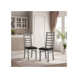 Lot De Deux Chaises De Salle &Agrave; Manger En M&eacute;tal, Pieds En Acier Avec Assise En Cuir Pu, Gris - Neuf