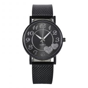 Montre-Bracelet Pour Femme, Mouvement &Agrave; Quartz, Bracelet En Maille Or Rose, Cadran Noir, Taille Unique, Forme C?ur - Neuf