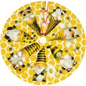 Jupe de sapin de No&euml;l nain avec motif abeilles et fleurs, tapis de sapin de 122 cm (48 pouces). - Neuf