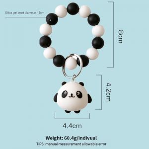 Bracelet En Perles De Silicone Avec D&eacute;cor Panda Dessin Anim&eacute; Perles Porte-Cl&eacute;s Cha&icirc;ne De Poignet Noir - Neuf