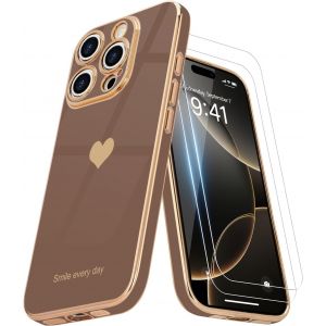 Pps-Coque Compatible Avec Iphone 16 + 2 Films De Protection D'écran, Coque Pour Fille, Coque De Protection D'appareil Photo Galvanisée Pour Iphone 16, Désert Doré - Neuf