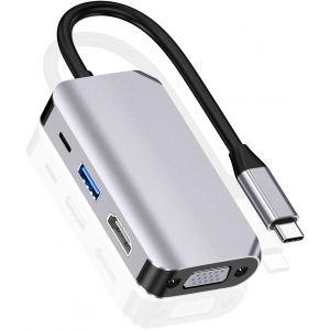 KAL-Hub Adaptateur Usb C, 4 En 1 Usb De Type C Vers Hdmi 4K, Vga, Usb 3.0 Et Usb-C Pd Station D'Accueil Multiport Compatible Avec Macbook Series, Chromebook, Zenbook, Etc. Appareils De Type C - Neuf