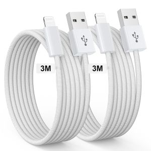LORANKA-C&acirc;ble iPhone Chargeur iPhone Longue [3M/Lot de 2] C&acirc;ble Lightning Nylon Tress&eacute; Ultra R&eacute;sistant pour Phone 14/13/12/11/Pro/X/XS/XR/8/8 Plus/7/7 Plus/6s/6s Plus/6/6 Plus/SE/5s/5 - Neuf