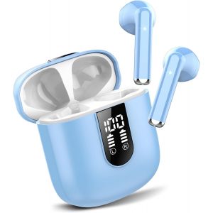 LORANKA-Casque Bluetooth, &Eacute;couteurs 5.4 avec St&eacute;r&eacute;o HiFi Immersif, Mini Int&eacute;gr&eacute; 4 HD Mic, Casque Bluetooth IP7 Imperm&eacute;ables, Confort Casque sans Fil avec LED 30 Heures, Bleu (2025) - Neuf