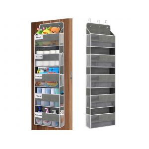 Organisateur de rangement &agrave; 5 niveaux &agrave; suspendre &agrave; la porte, avec 10 poches en filet, gris - Neuf