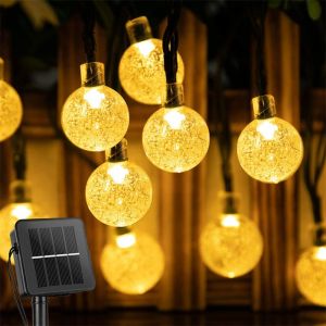 Guirxiété Solaire Étanche Pour Jardin,60 Led,Globe En Cristal,8 Modes D'éclairage,1 Pc,2 Pc,4pc- Warm Light-11m60leds 1pc - Neuf