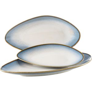 Checarzhn--No1-931992 La Sinfonia Lot De 3 Assiettes De Service En Céramique En 3 Tailles, Look Vintage Moderne Avec Dégradé De Bleu À Blanc, Grès - Neuf
