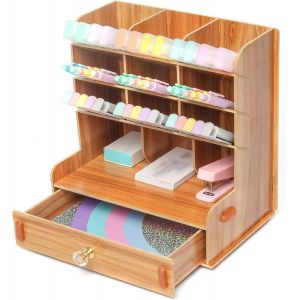 Organiseur De Bureau En Bois Multifonction Avec Tiroirs 5 Niveaux Spacieux Pour Papeterie, Bureau, Stylos Et Pinceaux, Papier Et Courrier - Neuf