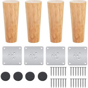Lot de 4 Pieds De Meuble Bois,Pieds Coniques, Pieds De Table en Bois de Ch&ecirc;ne Naturel Rond avec Vis pour DIY Meuble Sofa Fauteuil Canap&eacute; Lit Chaise Placards,Table De Nuit, Armoire, Tiroir(10 cm) - Neuf